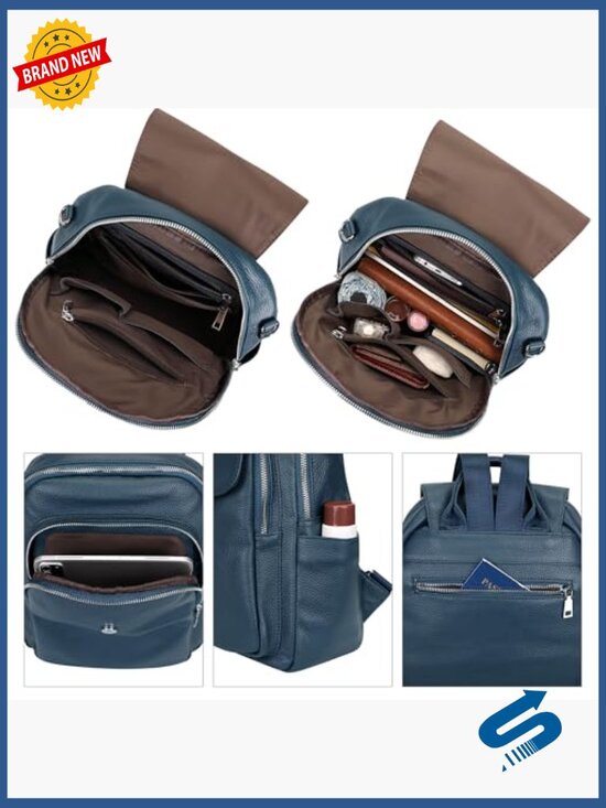 Convertible Genuine Leather Backpack Purse Shoulder Bag Flap Top main image 5